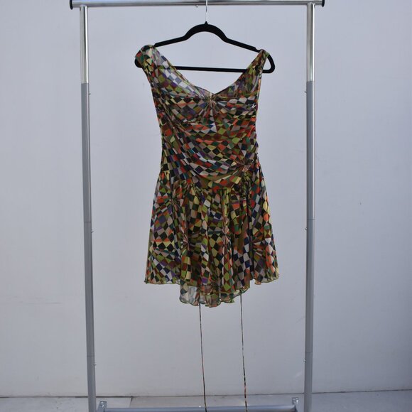 ZÓNI MODA Dresses & Skirts - Zoni Kaleidoscope Print Mini Dress – Draped Bust & Flowy Skirt, Size 40